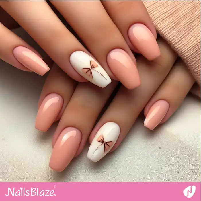 Peach Fuzz Ballerina Nails with Bow Design | Color of the Year 2024 - NB1955